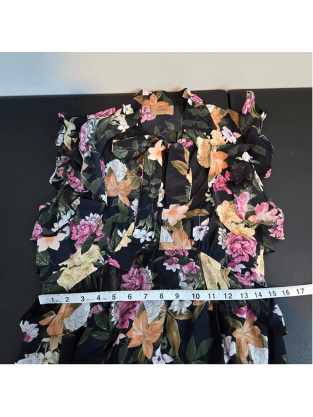 Kachel Womens Ruffle Silk Floral Midi Dress Size 8 Black Tiered Fairy Romantic - Picture 8 of 9